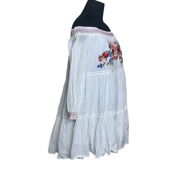 Free People Sunbeams Embroidered Off Shoulder Boho Mini Dress size XS - Picture 8 of 13